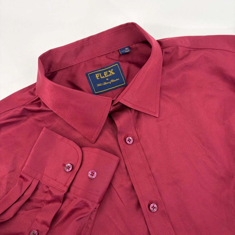 FLEX Mens Luxury Collection Burgundy Button Down Dress Shirt XL Design In Italy
